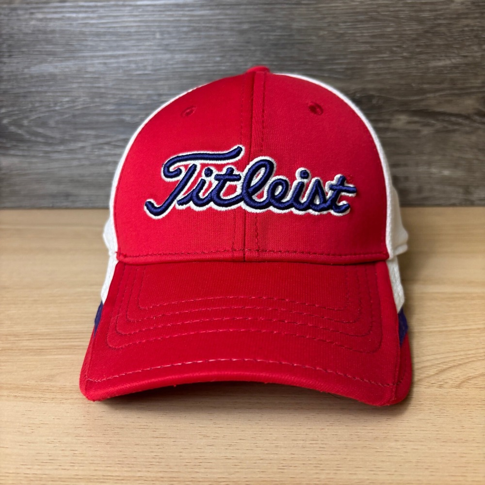 Titleist Hat Cap Fitted S/M Red Golf Golfing Script Breathable - Picture 1 of 11